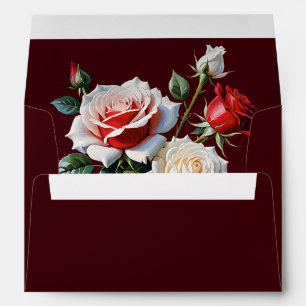 Dark Pretty pink white red roses floral wedding Envelope