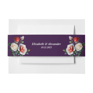 Dark Pretty pink white red roses floral wedding  Invitation Belly Band