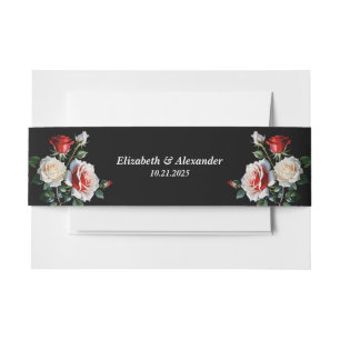 Dark Pretty pink white red roses floral wedding Invitation Belly Band