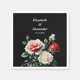 Dark Pretty pink white red roses floral wedding Napkin