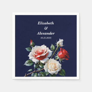 Dark Pretty pink white red roses floral wedding  Napkin
