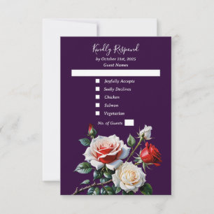 Dark Pretty pink white red roses floral wedding RSVP Card