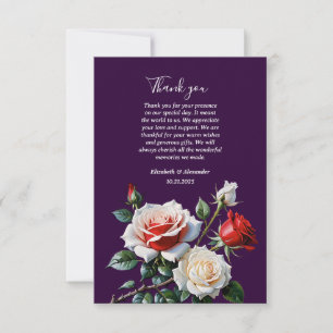 Dark Pretty pink white red roses floral wedding Thank You Card