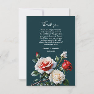 Dark Pretty pink white red roses floral wedding Thank You Card