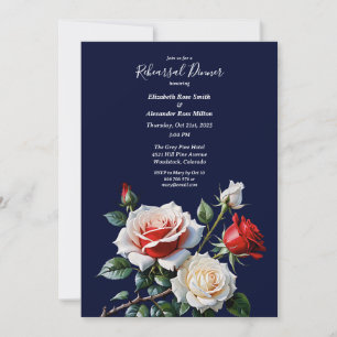 Dark Pretty pink white red roses Rehearsal dinner Invitation