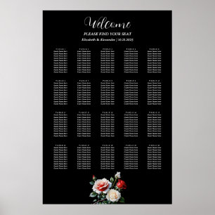 Dark Pretty pink white red roses seating chart