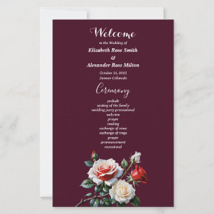 Dark Pretty pink white red roses wedding program