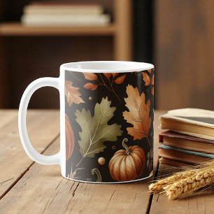 Dark Pumpkin Mug Autumn Watercolor Falling Leaves