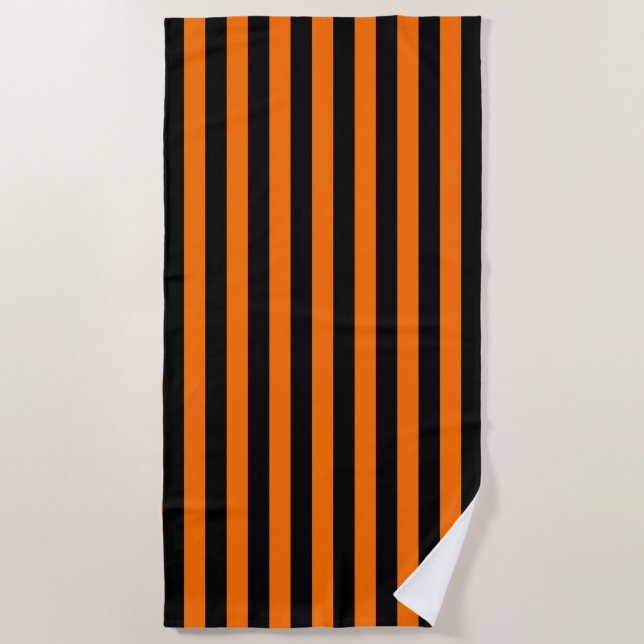 Dark Pumpkin Orange and Black Horizontal Witch Str Beach Towel (Front)