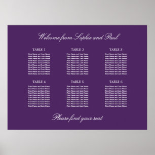Dark Purple 6 Table Wedding Seating Chart Poster