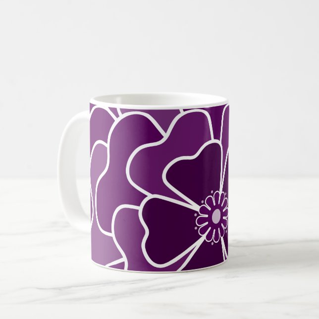 Dark purple abstract flower pattern coffee mug (Front Left)