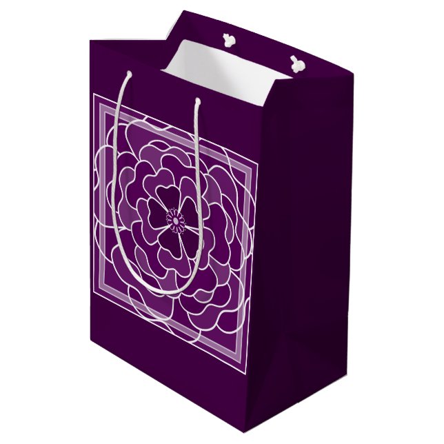 Dark purple abstract flower pattern medium gift bag (Back Angled)