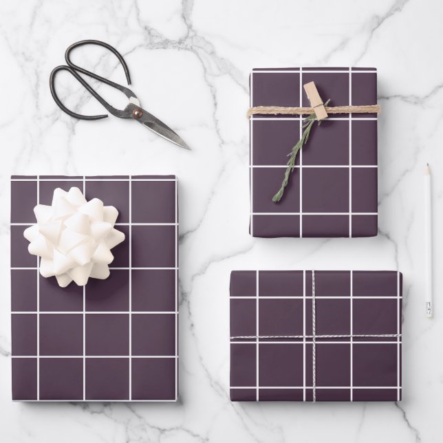 Dark purple aesthetic background grid pattern wrapping paper sheet (Front)
