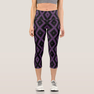 Dark purple and black diamond pattern capri leggings