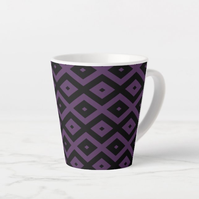 Dark purple and black diamond pattern latte mug (Right Angle)