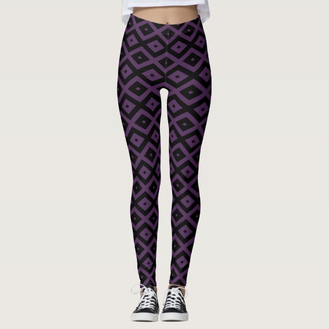 Dark purple and black diamond pattern leggings (Front)