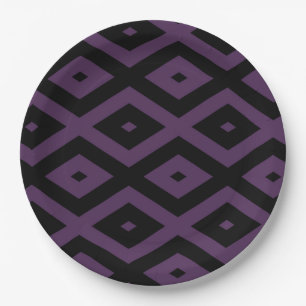 Dark purple and black diamond pattern paper plate