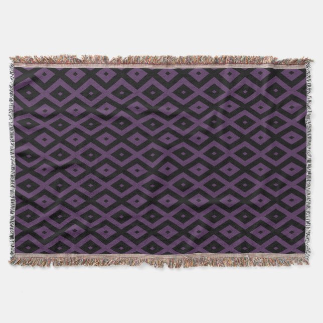 Dark purple and black diamond pattern throw blanket (Front)