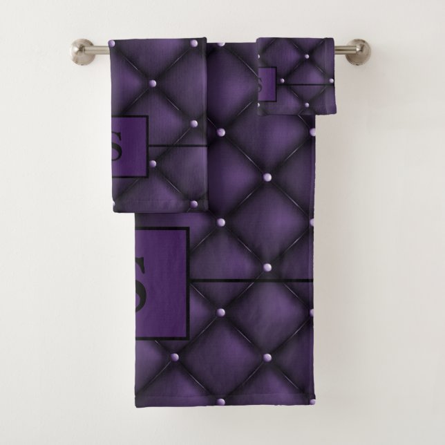 Dark Purple and Black Elegant Design Bath Towel Set (Insitu)