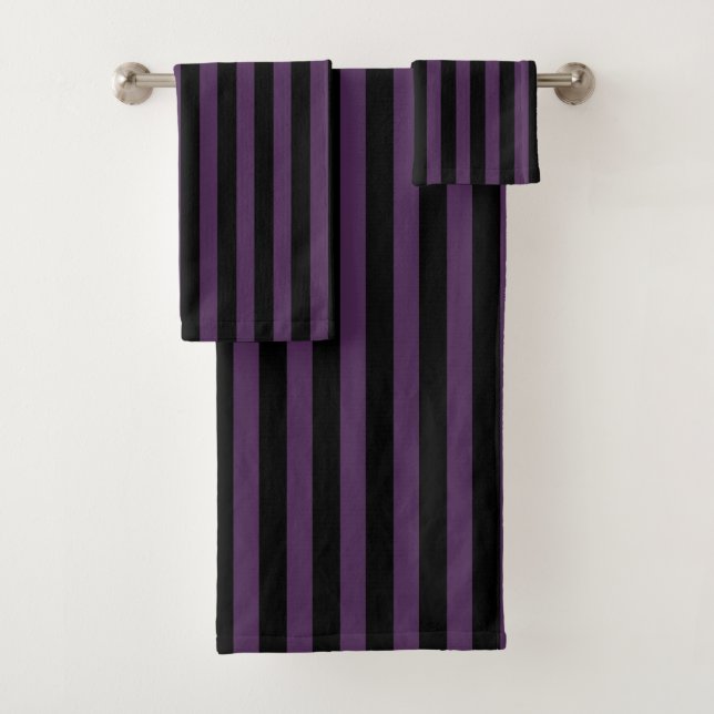 Dark purple and black stripes bath towel set (Insitu)