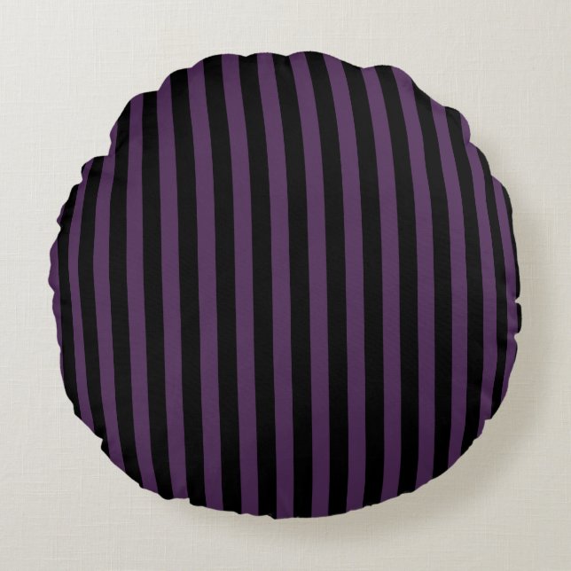 Dark purple and black stripes round cushion (Front)
