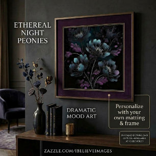 Dark purple and blue peonies art poster