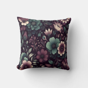 Dark Purple and Green Flowers Pattern Cushion