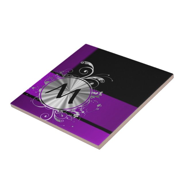 Dark purple and monogram tile (Side)