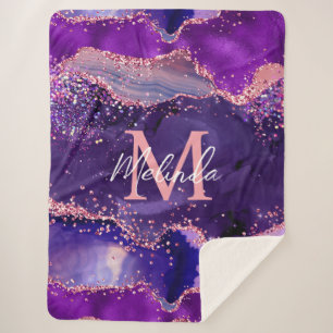 Dark Purple and Pink Glitter Sequins Agate Sherpa Blanket