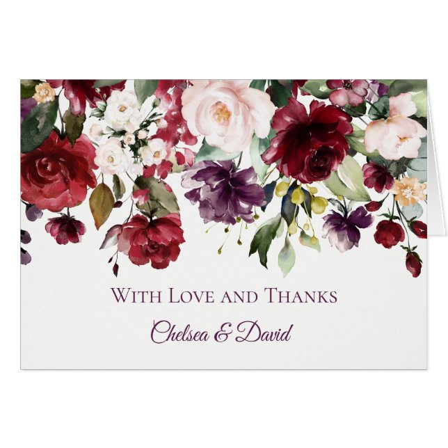 Dark Purple and Red Floral Wedding Thank You (Front Horizontal)
