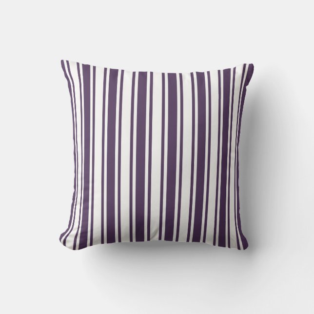 Dark purple and white candy stripes cushion (Front)