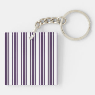 Dark purple and white candy stripes key ring