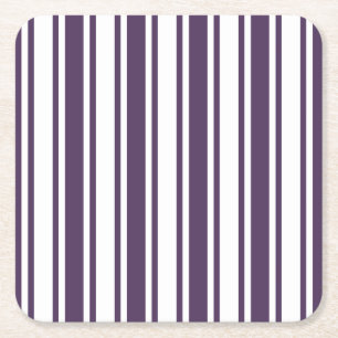 Dark purple and white candy stripes square paper coaster