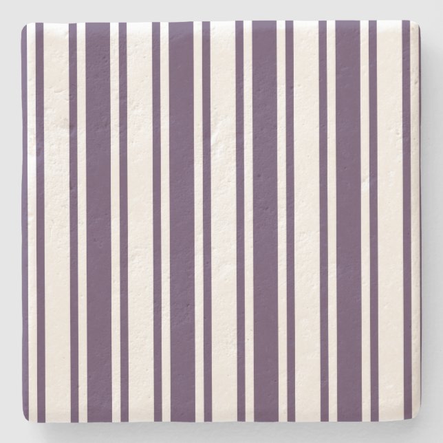 Dark purple and white candy stripes stone coaster (Front)