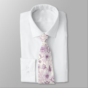 Dark Purple and White Chinoiserie Floral Tie