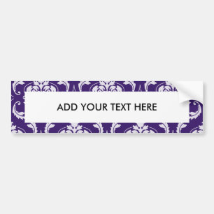 Dark Purple and White Vintage Damask Pattern Bumper Sticker