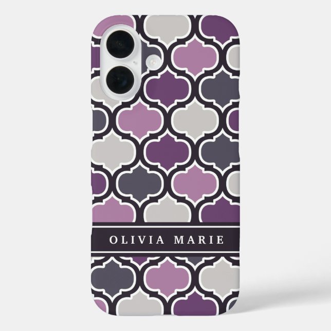 Dark Purple Arabesque Pattern Personalised Name Case-Mate iPhone Case (Back)