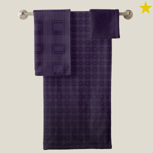 Dark Purple Bath Set Check Pattern Black Gradient
