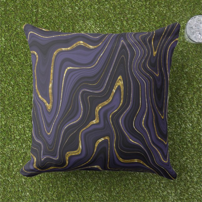 Dark Purple Black and Gold Marble Look Pattern  Cushion (Grass)