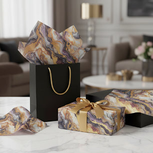 Dark Purple Black Grey White Gold Marble Pattern Tissue Paper
