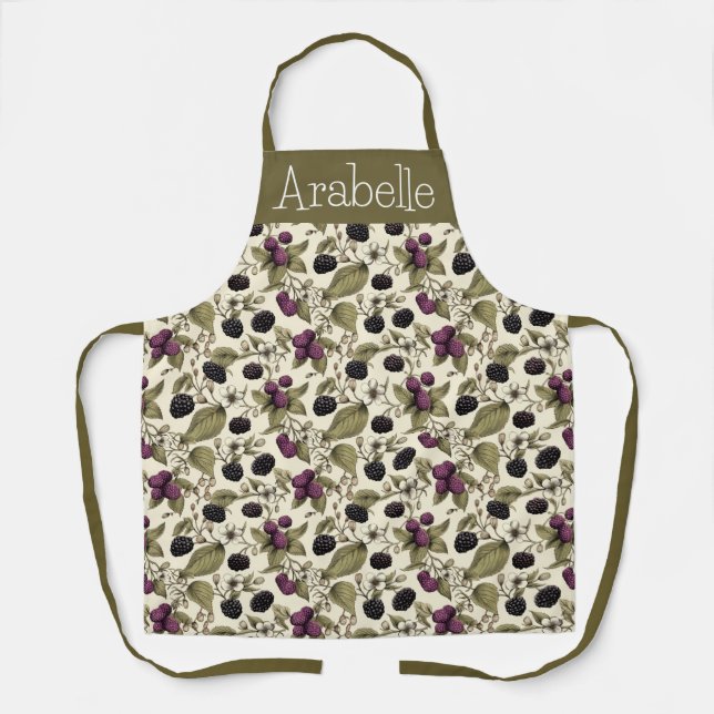 Dark Purple Blackberries Green Foliage Apron (Front)