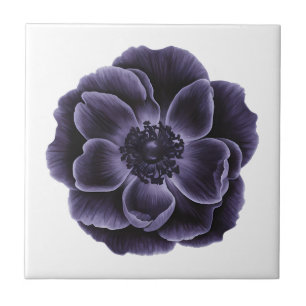 Dark Purple Bloom Botanical Art Design Tile