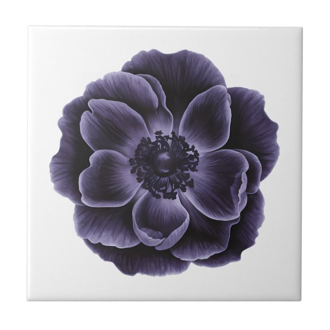 Dark Purple Bloom Botanical Art Design Tile (Front)