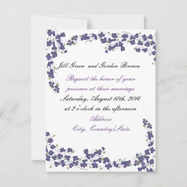 Dark Purple Blossoms Wedding Invitation (Front)