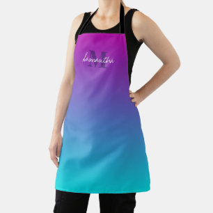 Dark Purple Blue Teal Ombre With Name Monogram Apr Apron