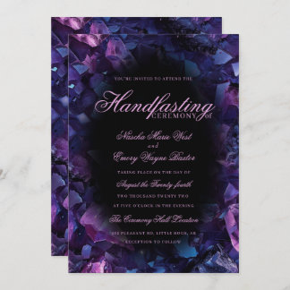 Dark Purple Boho Witch Crystals Black Handfasting Invitation