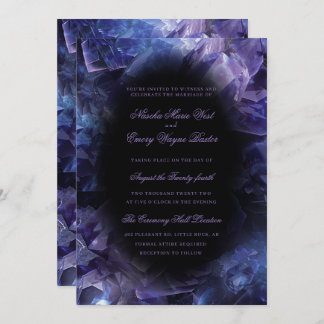 Dark Purple Boho Witch Crystals Black Wedding Invitation