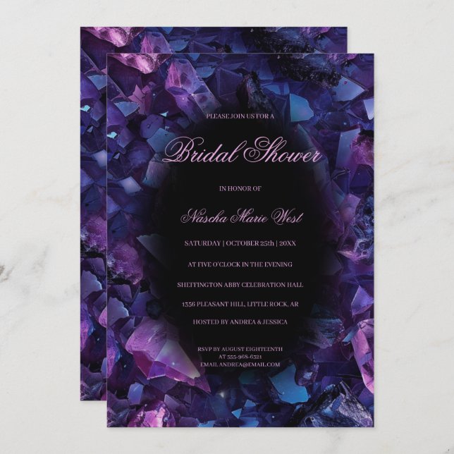 Dark Purple Boho Witch Crystals Bridal Shower Invitation (Front/Back)