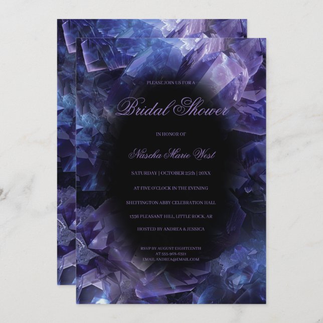 Dark Purple Boho Witch Crystals Bridal Shower Invitation (Front/Back)