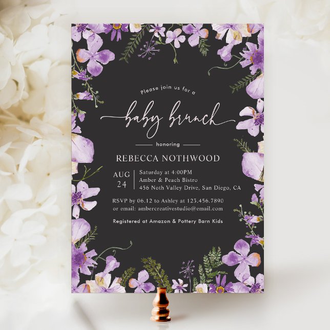 Dark Purple Botanical Garden Baby Brunch Invitation (Creator Uploaded)